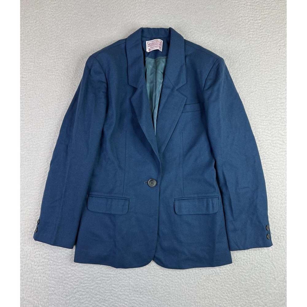 Vintage Pendleton Blazer Womens Petite Medium Blue 100% Wool One Button USA